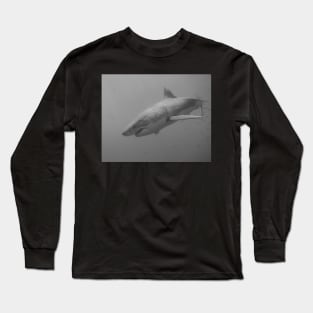 Close Encounter With A Great White Shark in Black and White Long Sleeve T-Shirt